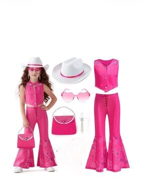 Pink Cowgirl Costume Set for Kids - Vest, Flared Pants & Accessories